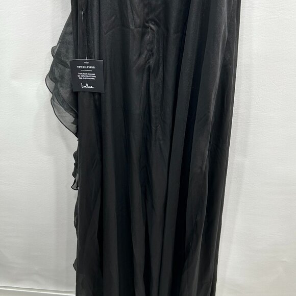 NEW Lulus Black V Neck Ruffle Trim Sleeveless Elegant Long Evening Dress Size XL - Picture 10 of 12